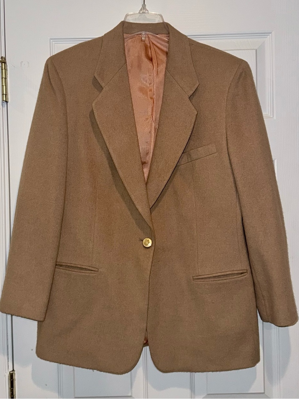 Vintage Womens Camel Single-Button Wool Blend Blazer Coat
